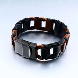 316L Stainless Steel Clip Weave Leather Bracelet Biker Jewelry