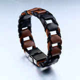 316L Stainless Steel Clip Weave Leather Bracelet Biker Jewelry