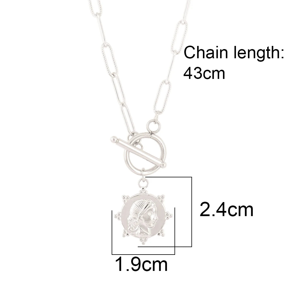 Vintage Coin Pendant Necklace for Women Thick Chain Choker