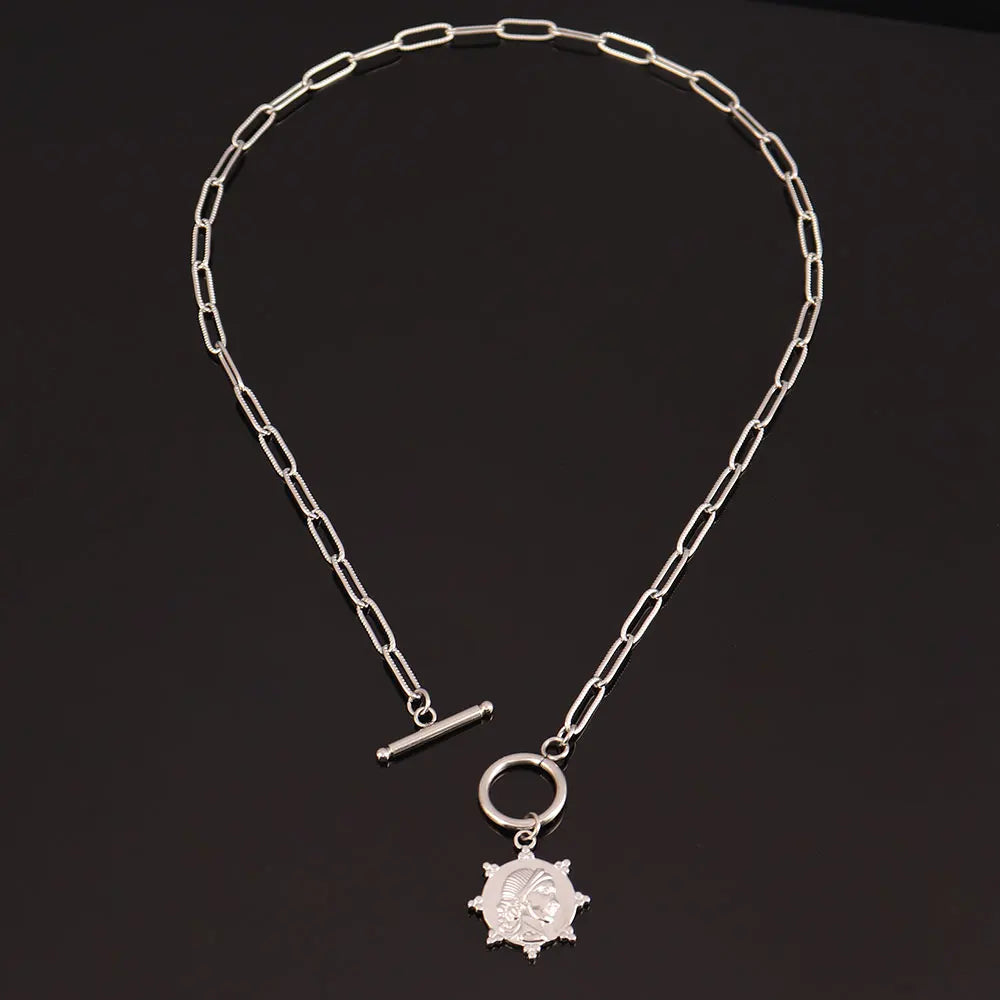 Vintage Coin Pendant Necklace for Women Thick Chain Choker