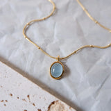 Stainless Steel Choker Necklace with Stone Pendant