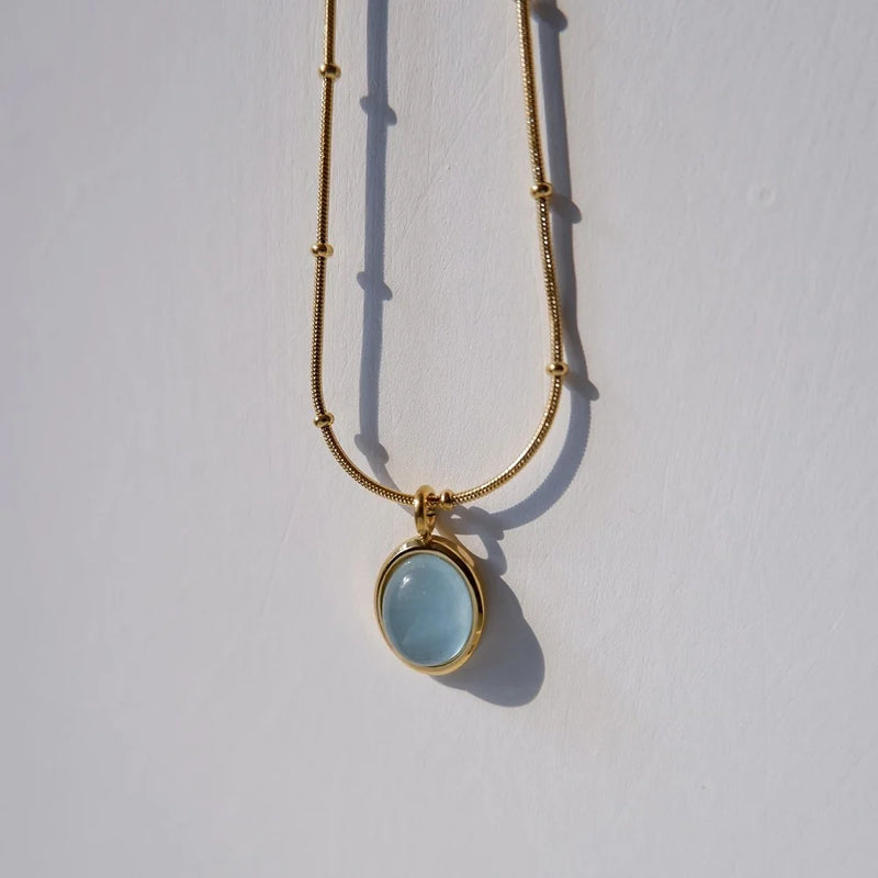 Stainless Steel Choker Necklace with Stone Pendant