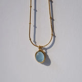 Stainless Steel Choker Necklace with Stone Pendant