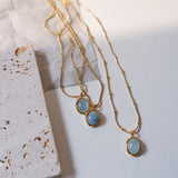 Stainless Steel Choker Necklace with Stone Pendant