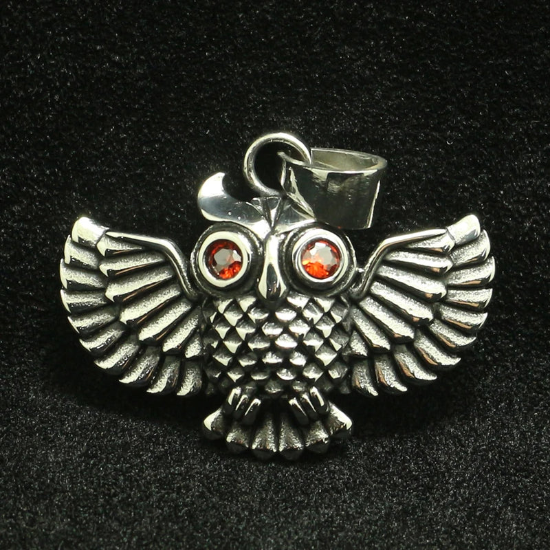316L Stainless Steel Owl Red Stone Eye Pendant