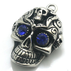 316L Stainless Steel Demon Skull Pendant with Red Stone Eye
