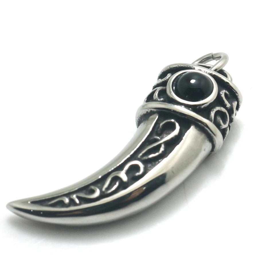 Vintage Stone Ox Horn Pendant Necklace