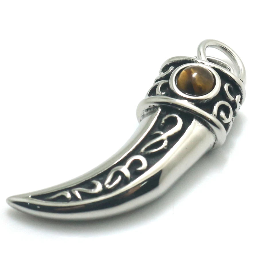 Vintage Stone Ox Horn Pendant Necklace