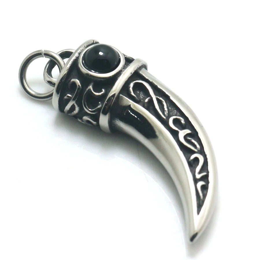 Vintage Stone Ox Horn Pendant Necklace