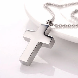 316L Stainless Steel Cross Memorial Urn Necklace Religious Cremation Ashes
