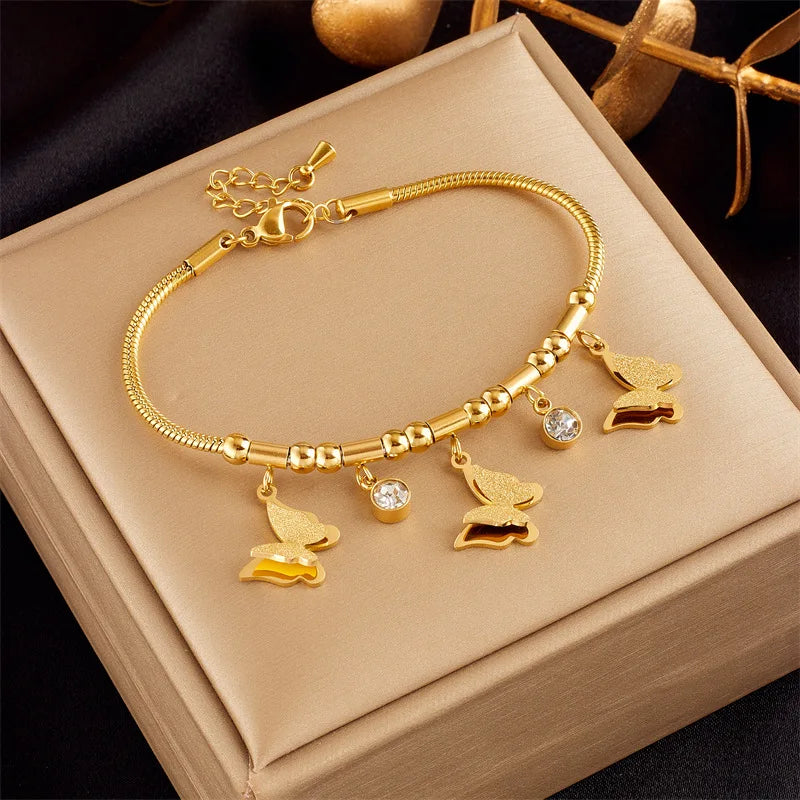 316L Stainless Steel Evil Eye Tag Bracelet Crystal Charm Jewelry Bangle