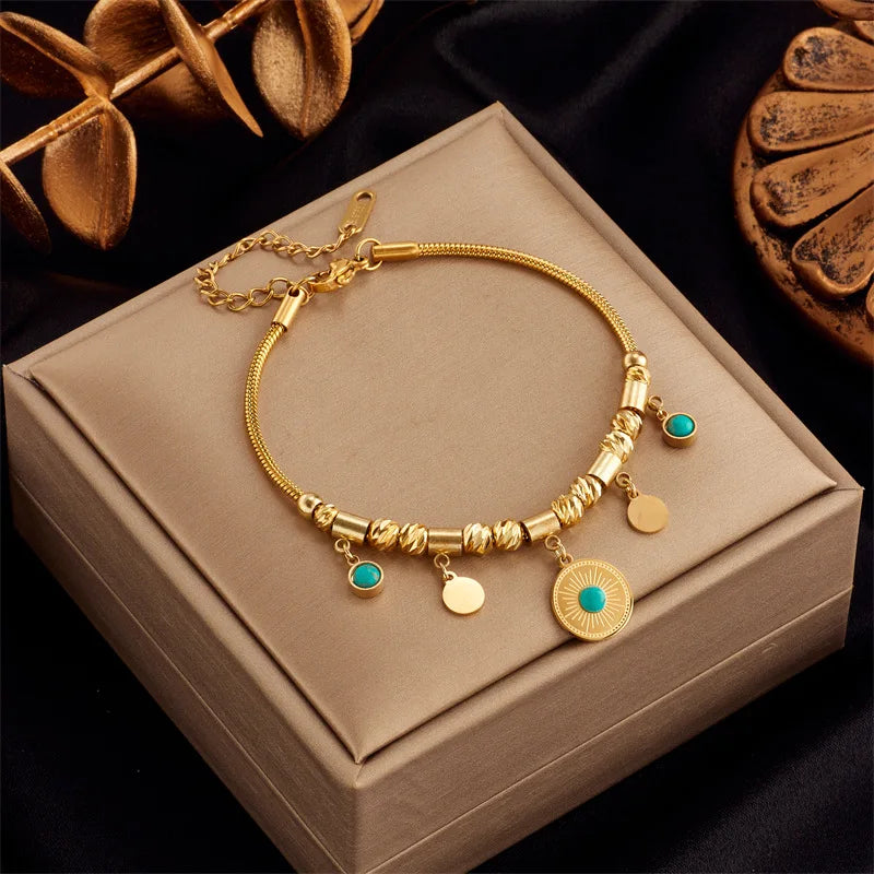 316L Stainless Steel Evil Eye Tag Bracelet Crystal Charm Jewelry Bangle