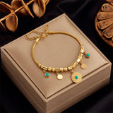316L Stainless Steel Evil Eye Tag Bracelet Crystal Charm Jewelry Bangle