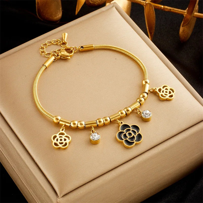316L Stainless Steel Evil Eye Tag Bracelet Crystal Charm Jewelry Bangle