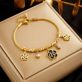 316L Stainless Steel Evil Eye Tag Bracelet Crystal Charm Jewelry Bangle