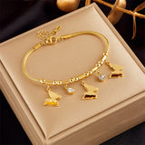 316L Stainless Steel Evil Eye Tag Bracelet Crystal Charm Jewelry Bangle