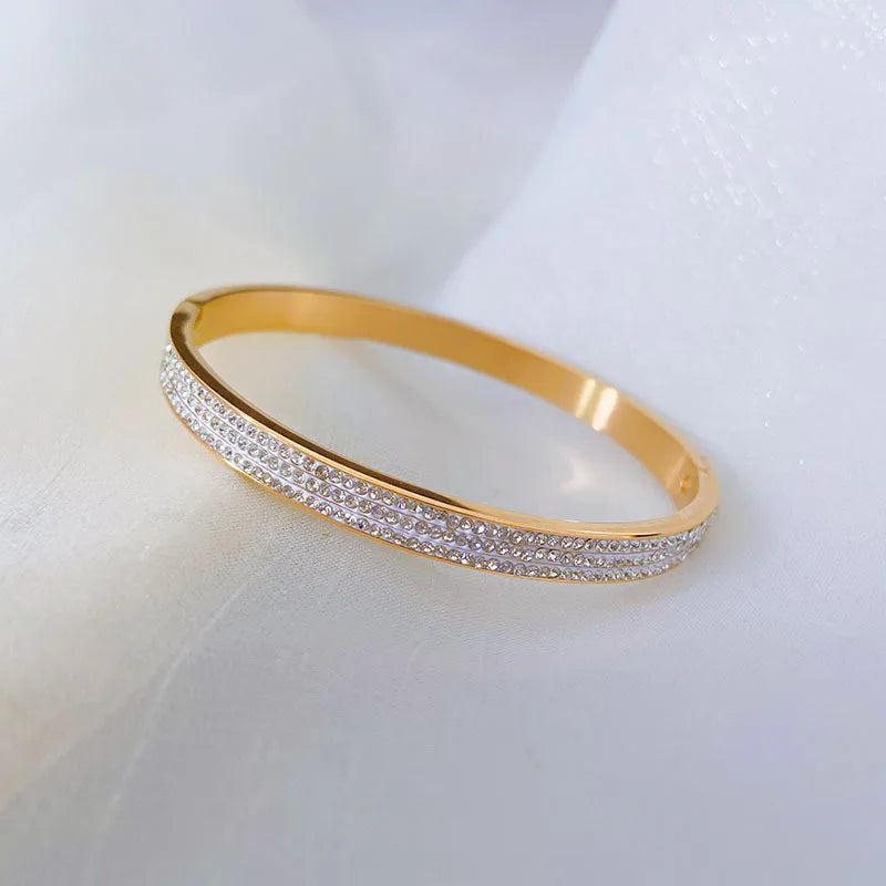 316L Stainless Steel Cuff Bracelet Women Cubic Zirconia