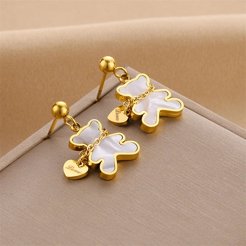 316L Stainless Steel Little Bear Earrings Sweet Romantic Ear Jewelry