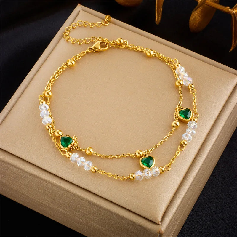 316L Stainless Steel Double Layer Anklet for Women - Non-fading Jewelry