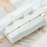 316L Stainless Steel Double Layer Pearl Charm Anklets For Women Girl
