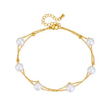 316L Stainless Steel Double Layer Pearl Charm Anklets For Women Girl