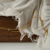 316L Stainless Steel Double Layer Small Bead Snake Bone Chain Necklace for Women