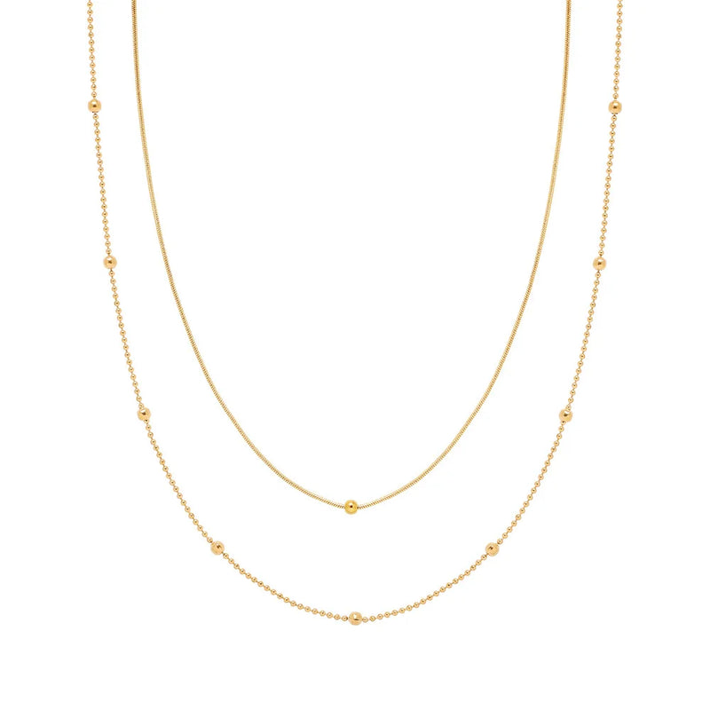 316L Stainless Steel Double Layer Small Bead Snake Bone Chain Necklace for Women
