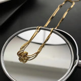 316L Stainless Steel Zircon Necklace Double Layer Women Ring Pendant