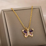 316L Stainless Steel Zircon Necklace Double Layer Women Ring Pendant