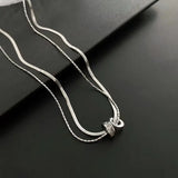 316L Stainless Steel Zircon Necklace Double Layer Women Ring Pendant