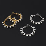 316L Stainless Steel Pearl Hoop Earrings