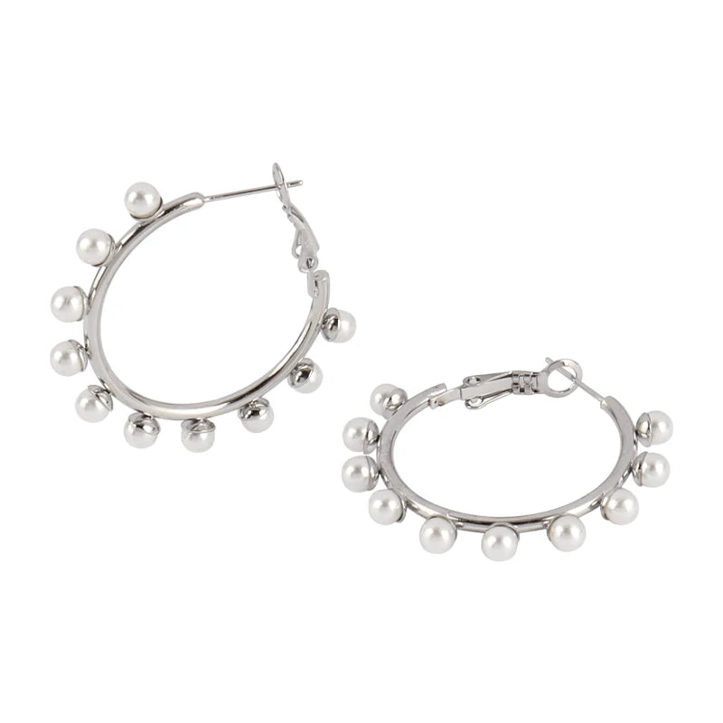 316L Stainless Steel Pearl Hoop Earrings