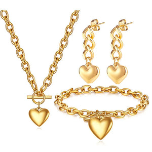 316L Stainless Steel Peach Heart Pendant Thick Chain Set