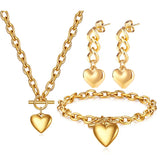 316L Stainless Steel Peach Heart Pendant Thick Chain Set