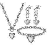 316L Stainless Steel Peach Heart Pendant Thick Chain Set