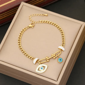 316L Stainless Steel Eyes Flower Charm Bracelet For Women