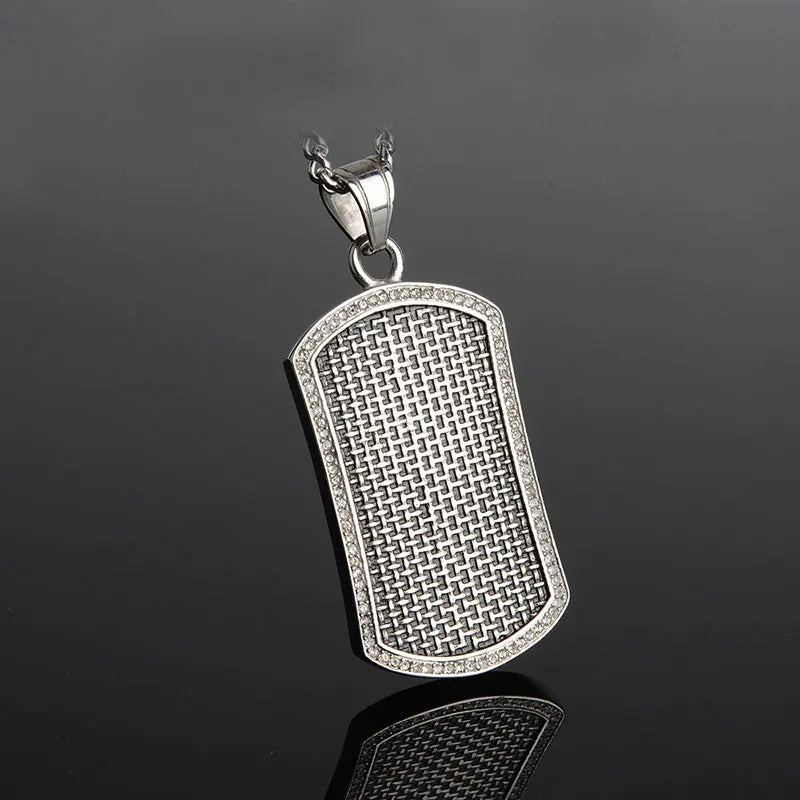 316L Stainless Steel Army Card Pendant Necklace Men