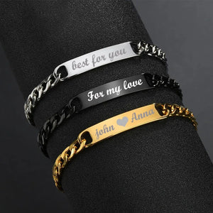 316L Steel Logo Chain Bracelet Engraved Bangle Party Jewelry