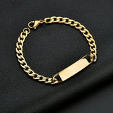 316L Steel Logo Chain Bracelet Engraved Bangle Party Jewelry