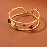 Double Layer Link Chain Bangle Bracelet Women Coloured Glaz