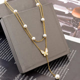 Butterfly Pearl Tassel Charm Choker Necklaces for Women