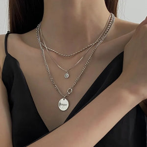3-Layer Beaded Round Hope Charms Choker Necklace