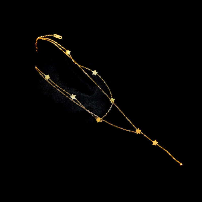 2 Layer Sexy Stars Tassel Charms Chain Choker Necklaces for Women