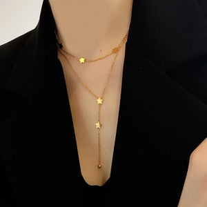 2 Layer Sexy Stars Tassel Charms Chain Choker Necklaces for Women