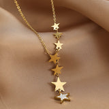 316L Stainless Steel Zircon Star Tassel Charm Chain Choker Necklace Pendant