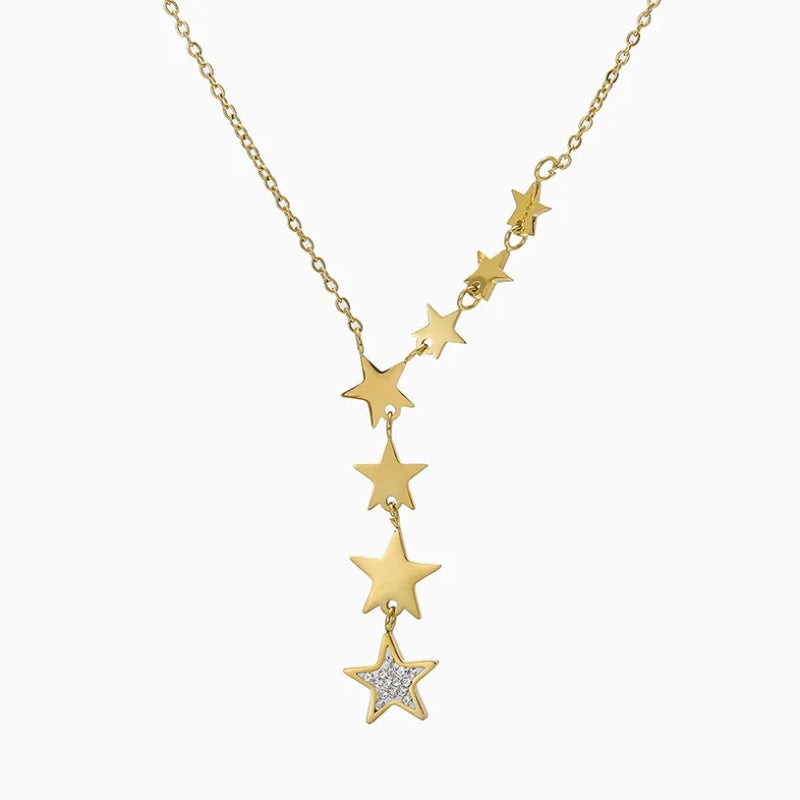 316L Stainless Steel Zircon Star Tassel Charm Chain Choker Necklace Pendant