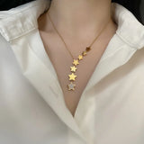 316L Stainless Steel Zircon Star Tassel Charm Chain Choker Necklace Pendant