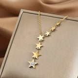 316L Stainless Steel Zircon Star Tassel Charm Chain Choker Necklace Pendant