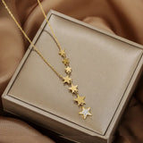 316L Stainless Steel Zircon Star Tassel Charm Chain Choker Necklace Pendant