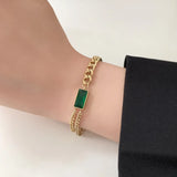 316L Steel Green Zircon Charms Choker Necklace Earring Bracelet Set